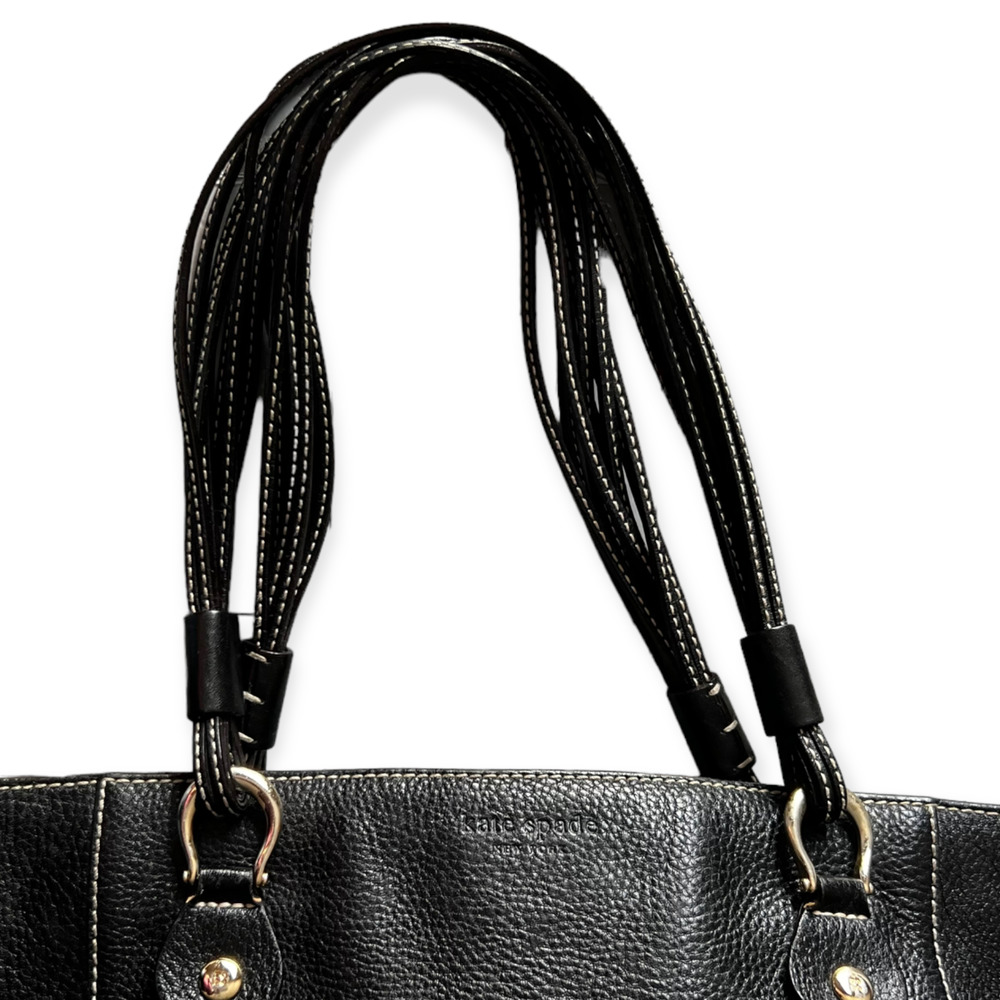 Kate Spade New York Black Pebbled Multi-Strand Handle Leather Shoulder Bag, Tote - Picture 4 of 12